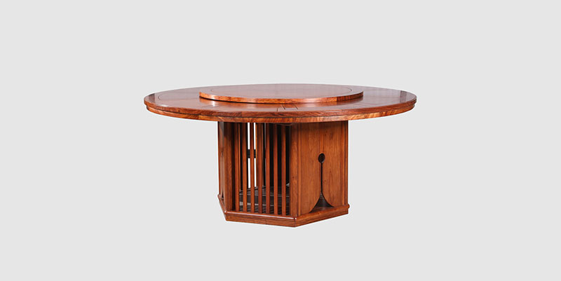 木垒中式餐厅装修天地圆台餐桌红木家具效果图